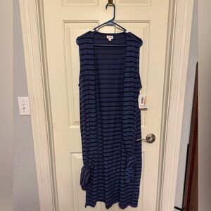LuLaRoe Joy Vest Duster Sz Large NWT Blue and Black Stripes